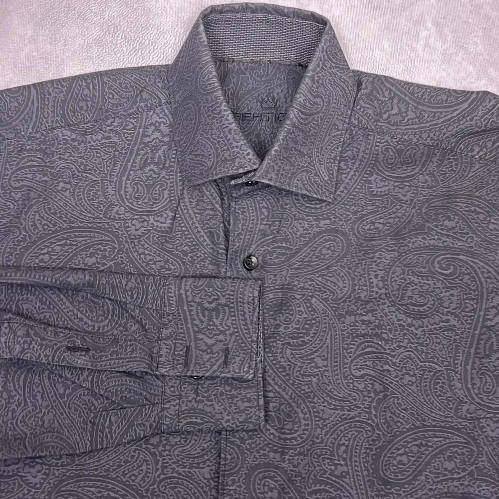 Bertigo Paisley Jacquard Button Down Mens Black Excellent Long Sleeve Shirt